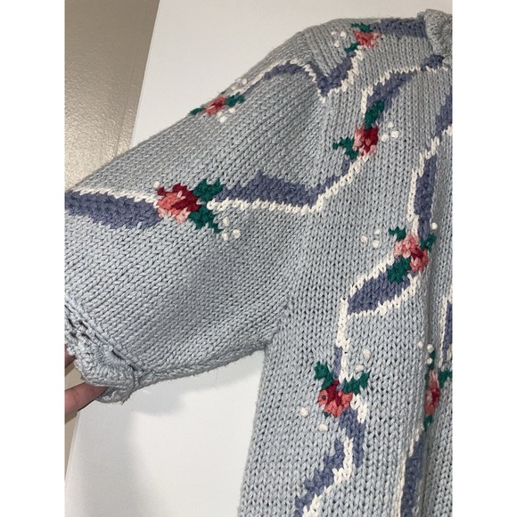 VTG Susan Bristol Cottagecore Floral Crochet Knit Cardigan Short Sleeve Medium - Picture 9 of 13